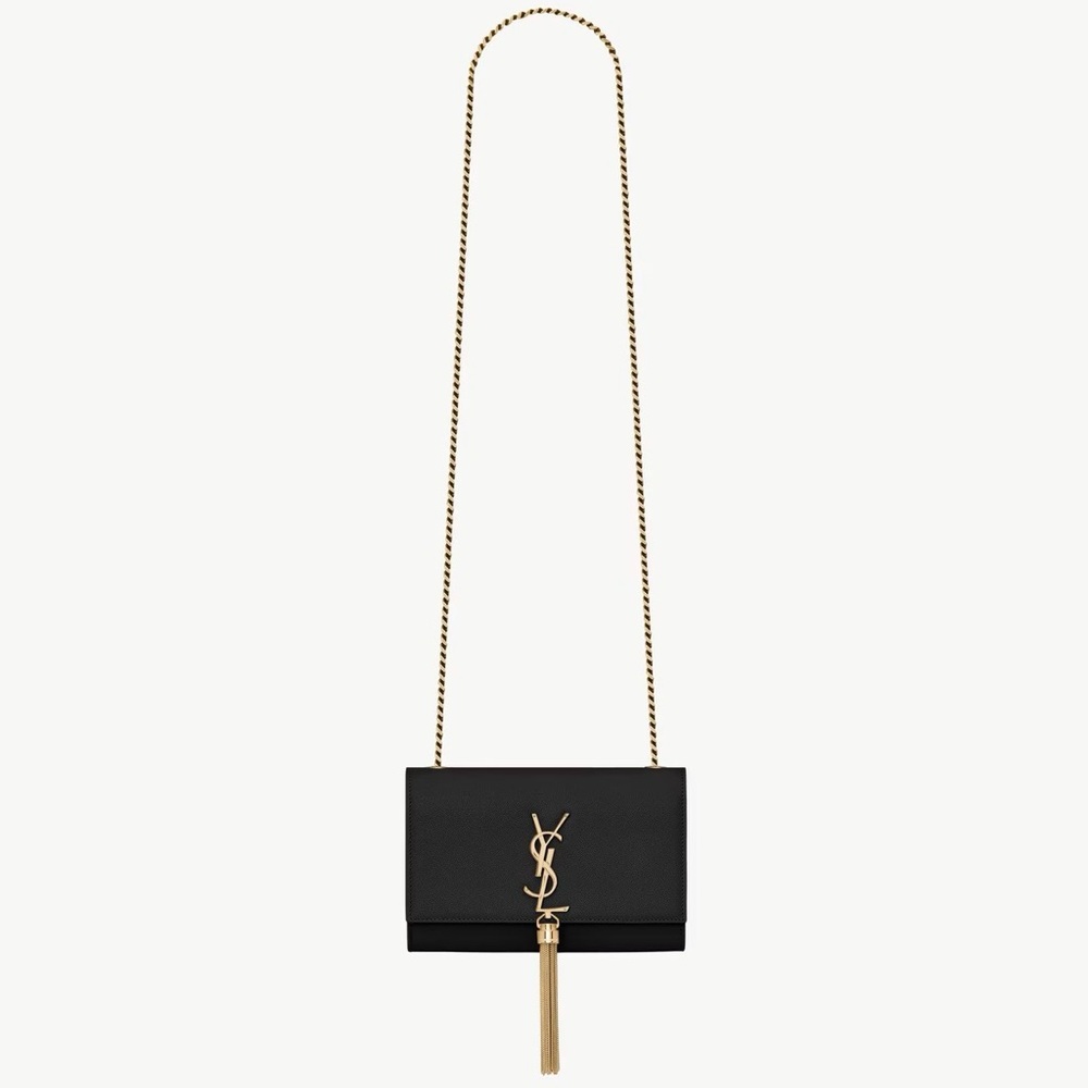 AUTHENTIC YSL Black Kate Bag with Gold Chain